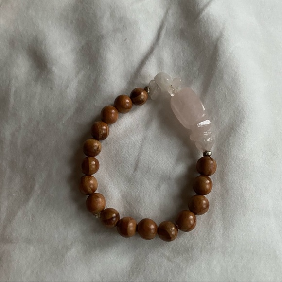 Handmade Rosewood and Rose Quartz Crystal Stones Bead Bracelet Healing Self Love - Picture 1 of 5
